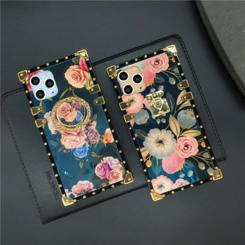 Luxury Bling Laser Flower Phone Cover Ring Stand Smooth Vintage Square Case for LG Stylo 7 6 4 Stylo7 Stylo5 K51 K61 Stylo 5