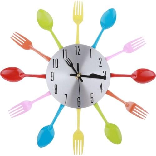 Modern Style Kitchen Clock Wall Decor 3D Fork Spoon Home Kitchen Decoration