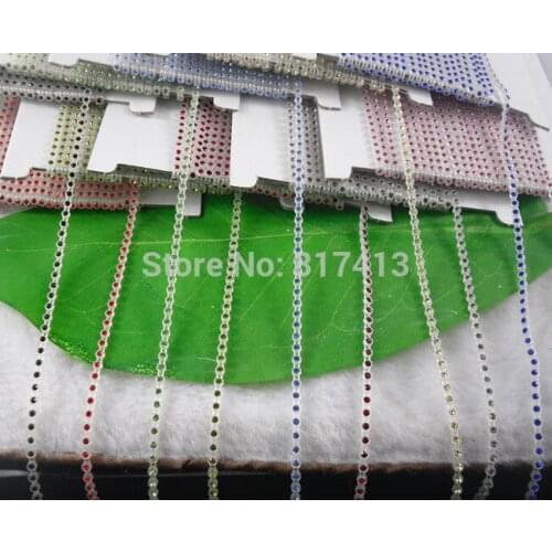 SS6 A Grade 10color glass crystal 2mm Rhinestone clear plastic banding Trim Setting chain 100Yard costume applique