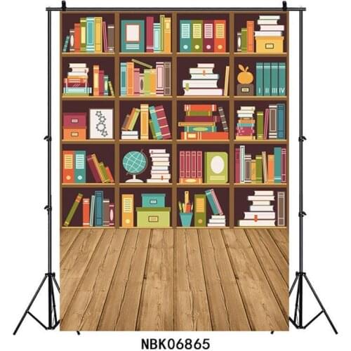 Cute Cartoon Bookshelf Student Portrait Photographic Backgrounds Wood Floor Photography Backdrops Photocall Photo Studio