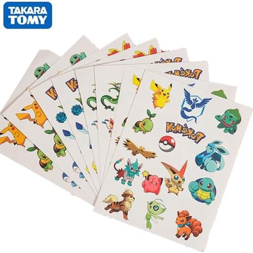 TAKARA TOMY Pokemon Tattoo Stickers Cute Cartoon Anime Pikachu Squirtle Waterproof Sticker toy Kids Girl Christmas Birthday Gift