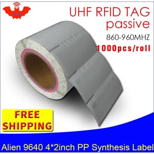 UHF RFID tag sticker Alien 9640 EPC6C PP synthetic waterproof label 860-960MHZ 1000pcs free shipping adhesive passive RFID label