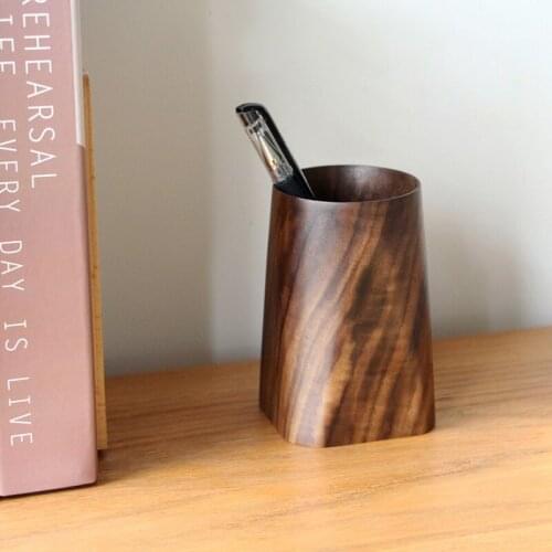 Japan Style wooden pen holder creative personality fashion simple office desktop walnut pen holder storage box