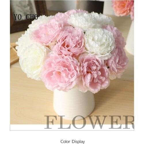 YO CHO peony bridal bouquet artificial flowers 1 bunch of 5 rich peony artificial flowers home decoration fake flowers