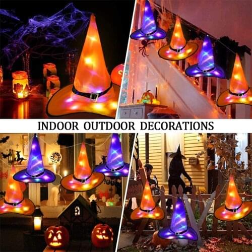 1pc Halloween Decoration Witch Hats LED Lights Cap Halloween Costume Props Outdoor Tree Hanging Ornament Home Glow Party Decor