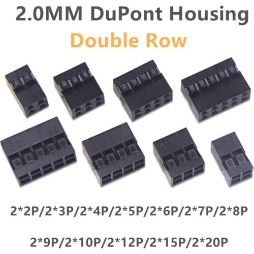 50PCS Dupont 2.0 Housing Plastic Shell 2.0mm Pitch Double Row Dupont Connector 1P/2P/3P/4P/5P/6P/7P/8P/9P/10P/12P/15P/20P