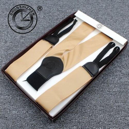 3.5cm Top Fashion Classic Elastic with ribbon non-Clip Adjustable Men Suspender