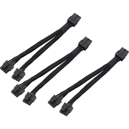 3PCS GPU PCIe 8 Pin Female to Dual 2X 8 Pin (6+2) Male PCI Express Power Adapter Braided Y-Splitter Extension Cable,20cm