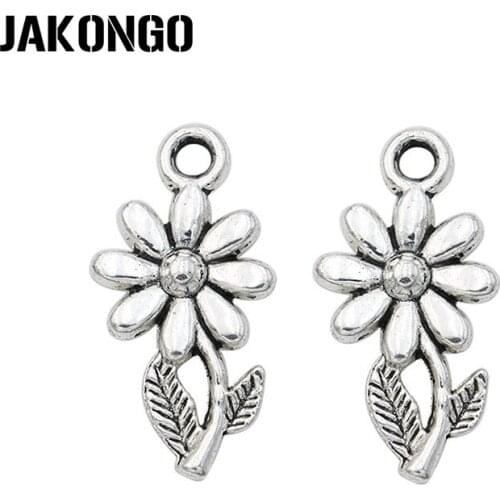 40pcs Antique Silver Plated Flower Plant Charm Pendants for Bracelet Necklace Jewelry Making DIY Handmade Craft 19x10mm