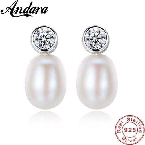 7-8mm Natural Pearl Stud Earrings 925 Sterling Silver Fashion Elegant Women Pearl Earrings Wedding Jewelry Accessories