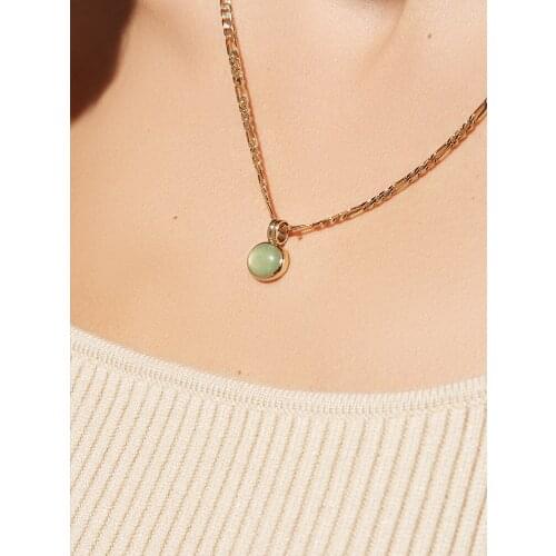 703FORTUNE High Jewelry S925 Sterling Silver Simple Pendant Necklace Geometric Natural Green Aventurine Necklace for Women