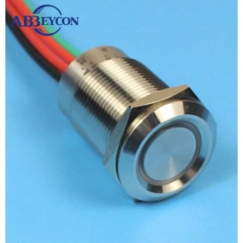 ABBEYCON 16mm dia momentary ring led wired lead stainless steel waterproof touch push button switch
