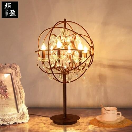 American country retro bedroom hall Bar Cafe iron crystal desk lamp