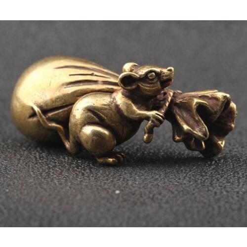 Antique Bronze Heavy Little Mouse Big Money Bag Lucky Ornament Pure Copper Rat Figurines Feng Shui Home Decoration Desktop Decor