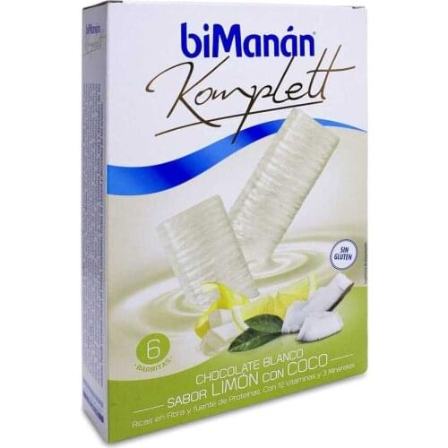 BIMANAN KOMPLETT CHOCOLATE BLANCO SABOR LIMON CON COCO 6 BARRITAS DE 35 G