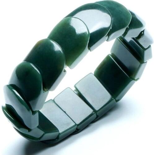 DropShipping Natural XinJiang HeTian Qing Jade Bracelets Lucky Amulet Square Bracelet & bangles For Women Men Gift