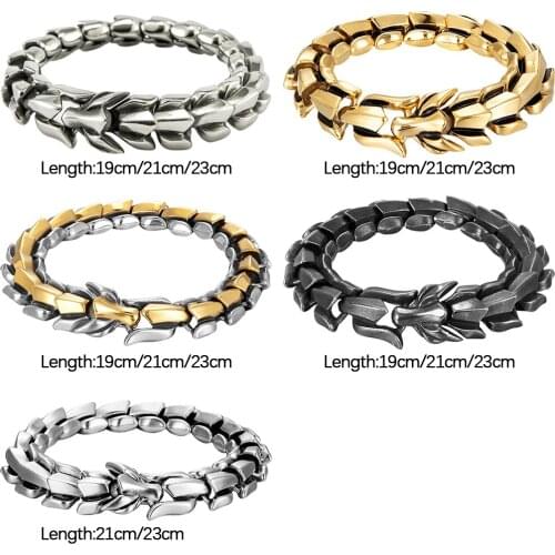 Biker Dragon Scale Bracelet Punk Rock Vintage Aged Metal Titanium Steel Link of Dragon Shape Bangle Bracelet for Men Boys