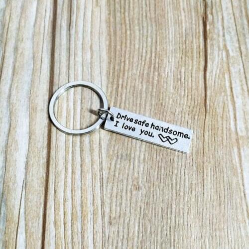 Square Key Chains metal Drive safe handsome, I love you 3.5*1cm Sculpture Heart to heart Romantic male Female best friend gift
