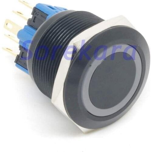25mm Zn-Al Ring LED Color BLUE Latching 1NO 1NC Pushbutton Switch Black Coating For Auto IP65 UL 6V/12V/24V/110V/220V