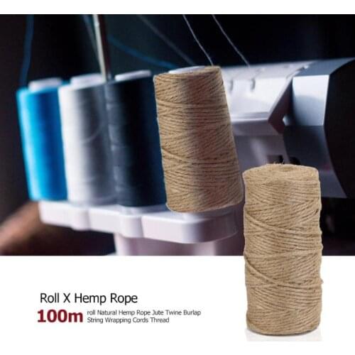 100m/roll Retro Natural Hemp Rope Jute Twine Burlap String Wrapping Cords Thread DIY Handmade Tying Thread Macrame Cord Rope