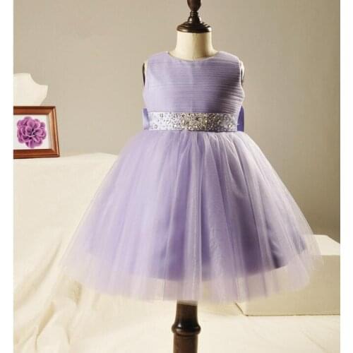 Elegant Girl Wedding Dress Big Bow Fashion Girls Great Quality Violet Diamond Beading Tulle Party Princess Dresses,2-12Y