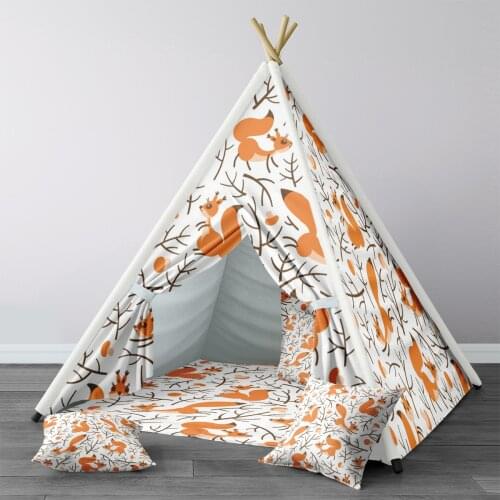 Play Tent for Kids Wigwam Portable Indoor Playground Tents Children Bedrooms White Squirrel Nut Model 1367
