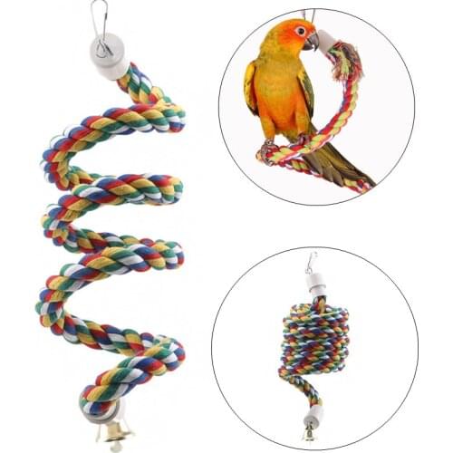 Bird Perch Toy Spiral Cotton Rope Chewing Bar Parrot Swing Climbing Standing Toys with Bell Bird Supplies