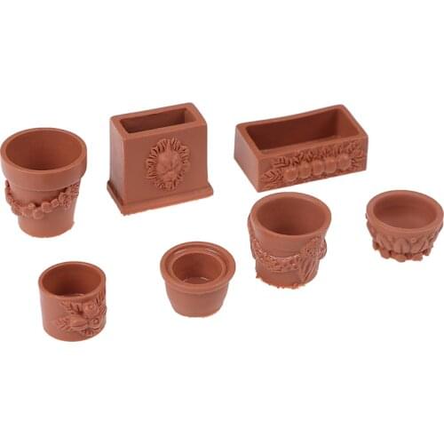 7pcs/set Resin Flowerpot Bonsai Pots Mini Garden Plant Pot Home/Office/Garden Decoration Supplies Doll House Accessories
