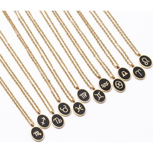12 Zodiac Sign Necklaces Stainless Steel Jewelry constellations Pendant Gold chains choker For women Fashion Jewelry