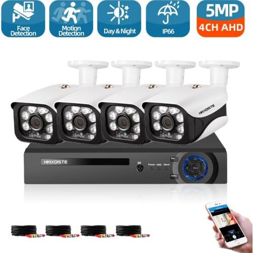 5MP Video Surveillance Kit 5MP HD Face Detection DVR 4CH CCTV System For Home Security Camera Outdoor Video Surveillance System