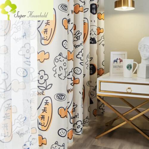 Korean Cartoon Girl Window Curtains Fabric for Living Room Childrens Bedroom Semi-Shading Tulle Drapes Ready Made SP174
