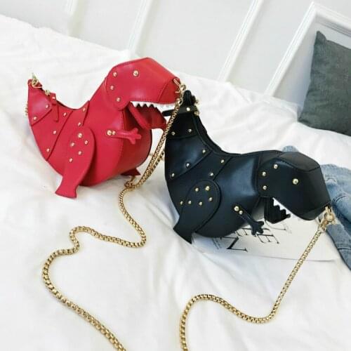 Creative 3D Dinosaur Design Leather Shoulder Bags Women Cute Cartoon Rivet Small Messenger Bag Fashion Chain Crossbody Bag Gift