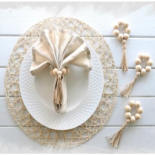 4Pcs Handmade Wooden Bead Napkin Rings Wood Napkin Holder For Weddings Party Dinner Banquet Table Decoration Accessories
