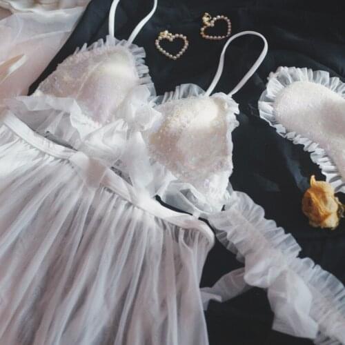 Mermaid Princess Cute Nightdress Nightgown & Eye Mask & Leg Ring Kawaii Laser Sequins Net Yarn Sleep Intimates Sexy