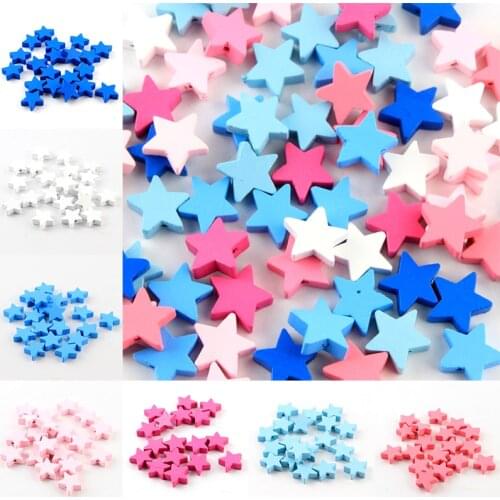 Fashion 40PCS Choose Color Star Round Wooden Beads Spacer Natural Wood For Jewelry Making DIY Pacifier Clip Pendant Supplier