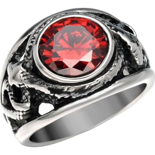 Gothic Stainless Steel Red Stone Ring Vintage Entangled Double Snake Ring Male Jewelry Party Band Rings Man Birthday Gifts