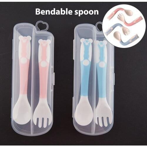 Spoon For Baby Utensils Set Auxiliary Food Silicone Gel Spoon Baby Learn To Eat Training Bendable Soft Spoon Children Tableware