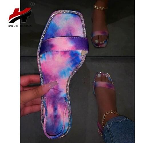 NAN JIU MOUNTAIN 2020 Flat Women Sandals Summer Slippers Handmade Rhinestone Sandals Beach Slippers Women Shoes Casual Shoes