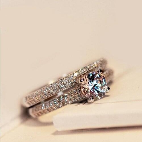 Never Fade Top Selling Luxury Jewelry 925 Sterling Silver Super Shinning AAAAA Cubic Zirconia Couple Rings Wedding Band Ring