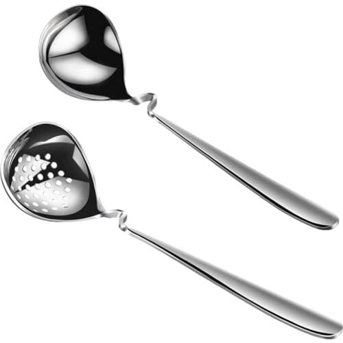 New Spoon, Soup Spoon, 2 PCS Stainless Steel Soup Ladle Colander Set, 8.5 Inch Hangable Mini Ladle Spoons, Long Handle Spoon