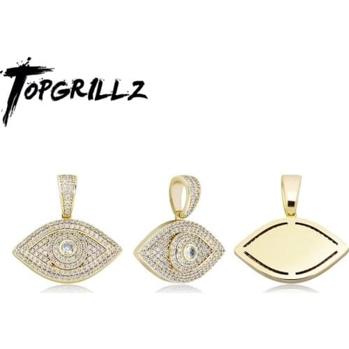 TOPGRILLZ Evil Eye Pendant Necklace Iced Out Micro Pave Cubic Zirconia Pendant Hip Hop Rock Fashion Jewelry For Gift Men Women