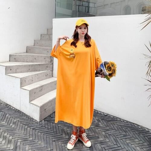 Plus Size Womens Streetwear Vestidos Short Sleeve Print Round Neck Loose Casual Oversized Fashion Mid-Calf T-Shirt Dress