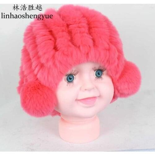 Linhaoshengyue Real Fur Rex Rabbit Fur Children Hat Winter Warm Freeshipping Fashion Warm