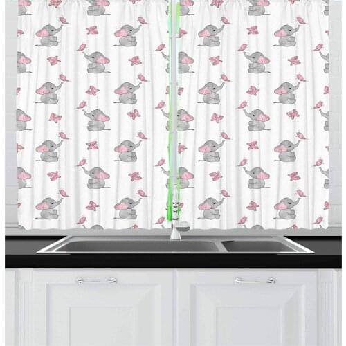 Elephant Nursery Decor Curtains Baby Elephants Playing with Butterflies Lovely Kids Room Window Drapes for Living Room Bedroom