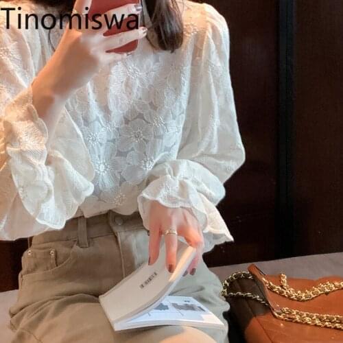 Tinomiswa Flower Embroidery Long Sleeve Blouse Women O Neck Casual New Chic Shirts Loose Fashionable Basic Tops Autumn Clothes