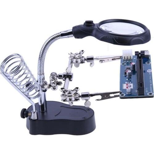Welding magnifying glass LED Light Auxiliary Clip loupe Magnifier 3 In1 Hand Soldering Solder Iron Stand Holder Station