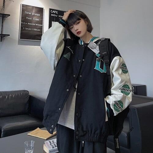 2021 New Autumn Womens Jackets High Street Hip Hop Baseball Uniforms Street Printed Casual Coat Loose Oversized Jacket Tops