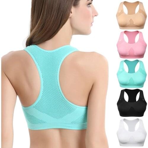 Women Breathable Sports Bra Absorb Sweat Shockproof Padded Sports Bra Top Athletic Gym Running Fitness Yoga Sports Tops