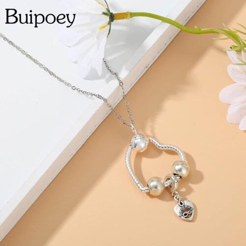 Buipoey Silver Color Friends Forever Heart Charm Pendant Necklace For Women Men Heart Necklace Couples Girlfriend Jewelry Gift
