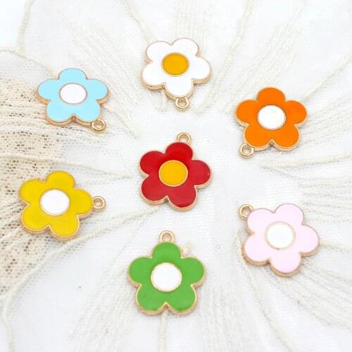 10Pcs 21.5*18.5MM Coloful Cute Alloy Little Flower Charms For DIY Making Earrings Necklace Jewelry Accessories
